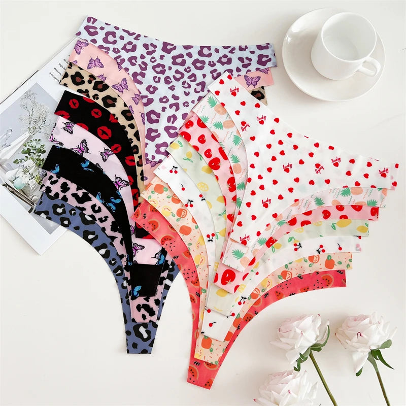 4PCS Ultra Soft Women Sexy Graphic Print Seamless Thongs Lingerie