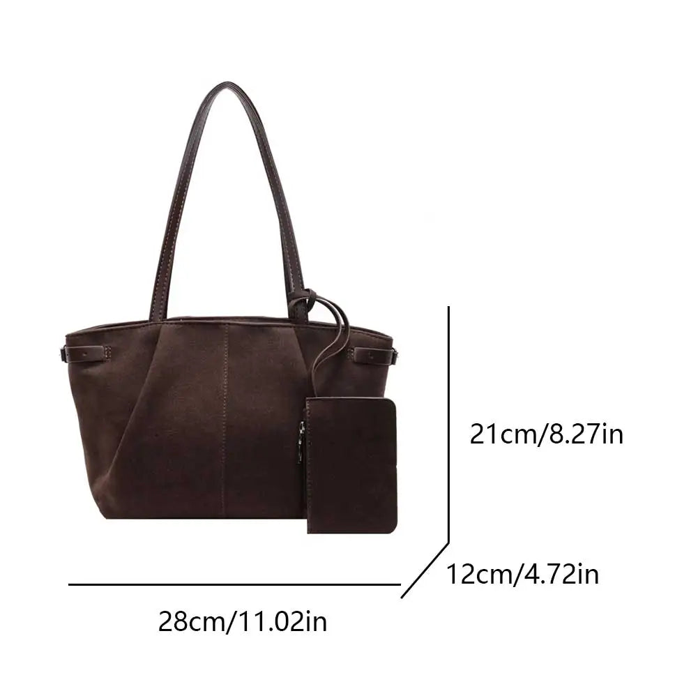 Women Suede Tote Bag with Inner Pocket Underarm Bag with Zipper Solid Color Satchel Bag for Work Travel