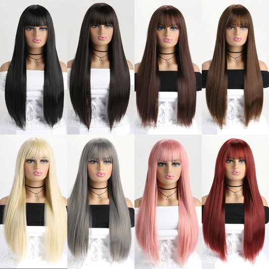 26 Inch Color Wig Long Straight Synthetic Wig for Women Fashion Wig  ﻿